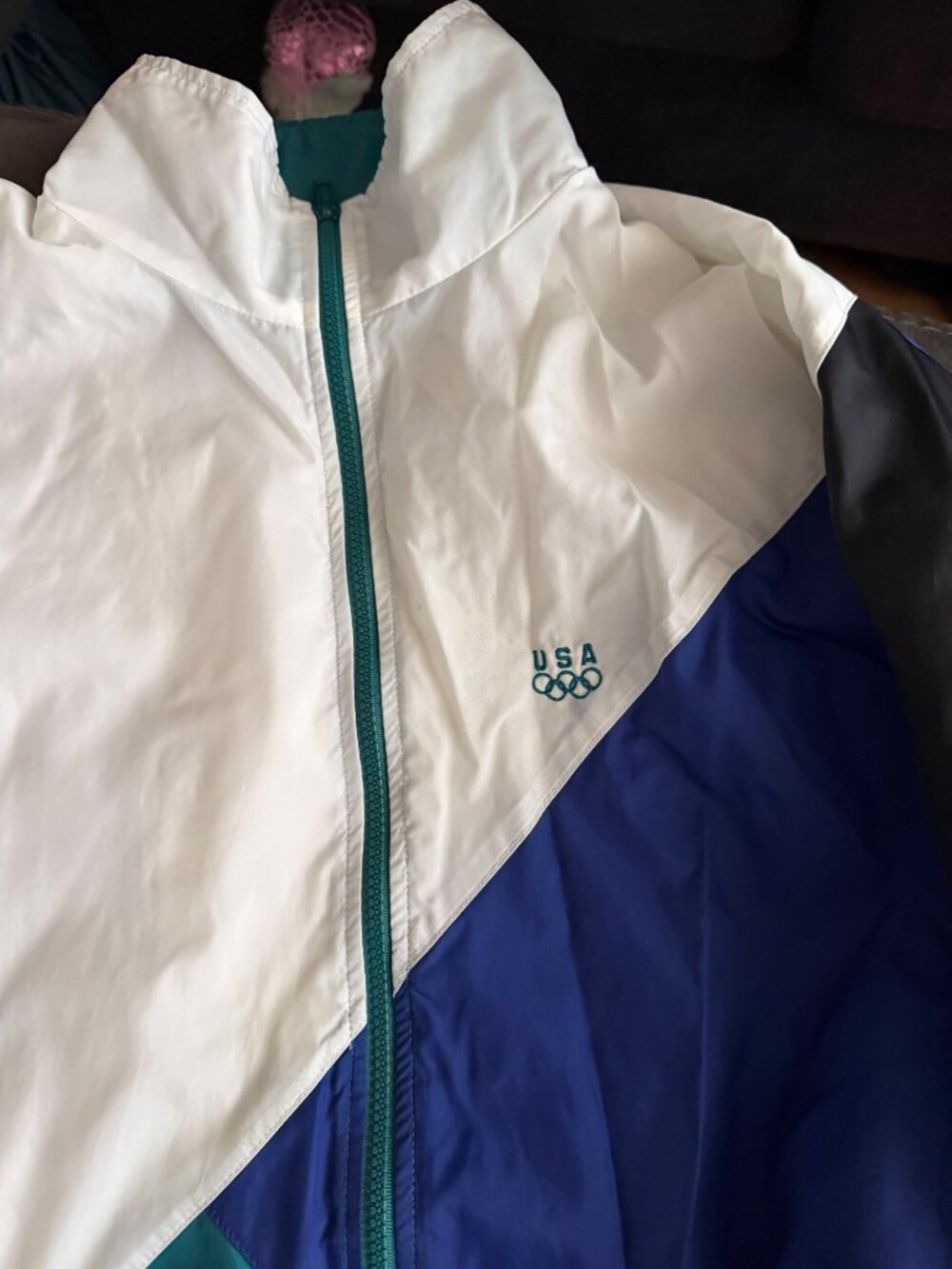 USA Olympics Tracksuit Jacket & Pants Set Blue Green Colorblock Size M - Picture 2 of 5